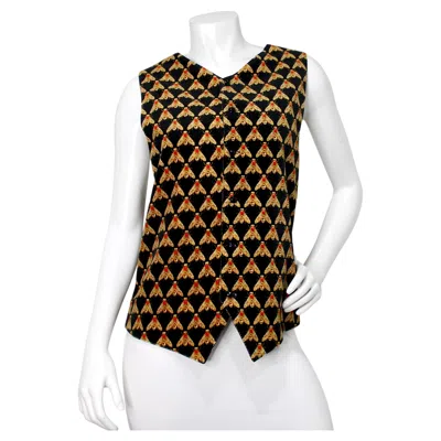 Pre-owned Versace Gianni  Velvet Bee Print Button-down Vest Circa 1980s In Beige
