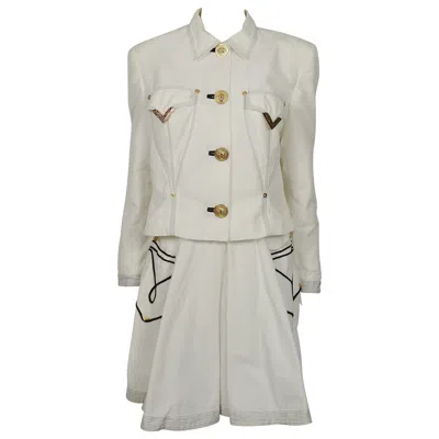 Pre-owned Versace Gianni  Versus Vintage White Jacket & Skirt Ensemble With Western Details