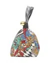 Versace Gianni  Vintage 1990's Checkerboard Barocco Vase Leather Trim Tote Bag In Multi