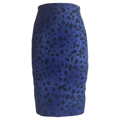 Pre-owned Versace Gianni  Vintage 1990s Blue And Black Leopard Print Pencil Skirt