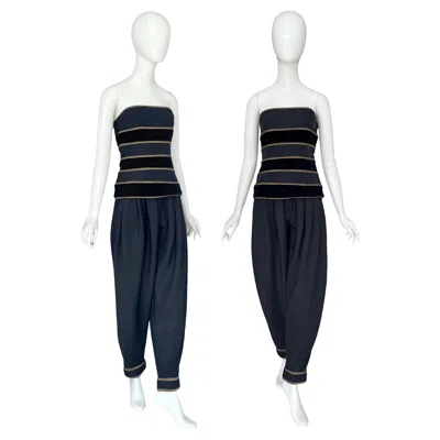 Pre-owned Versace Gianni  Vintage 80s Bustier Top & Balloon Trousers Black Silk Set
