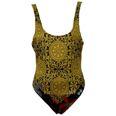 Pre-owned Versace Gianni  Vintage Barocco Seashell Print One-piece Swimsuit In Brown