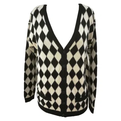 Pre-owned Versace Gianni  Vintage Black & White Wool Cardigan, Size M, Italy