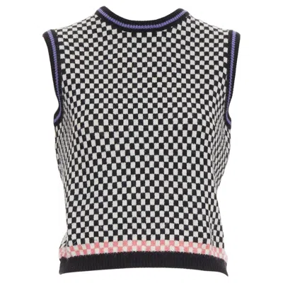 Pre-owned Versace Gianni  Vintage Black White Checkered Cropped Sweater Vest