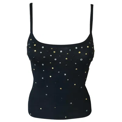 Pre-owned Versace Gianni  Vintage Embellished Knit Black Top