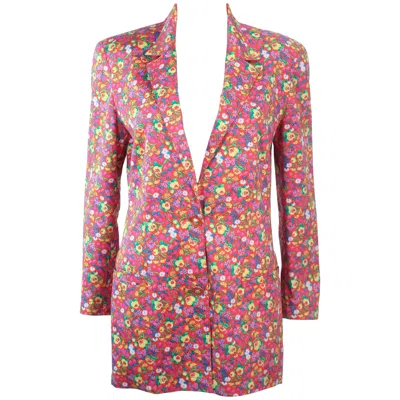 Pre-owned Versace Gianni  Vintage Floral Print Blazer With Medusa Buttons Size 8 10 In Pink