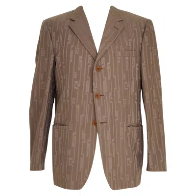 Pre-owned Versace Gianni  Vintage Greek Geometric Blazer Size 52 Made In Italy In Brown