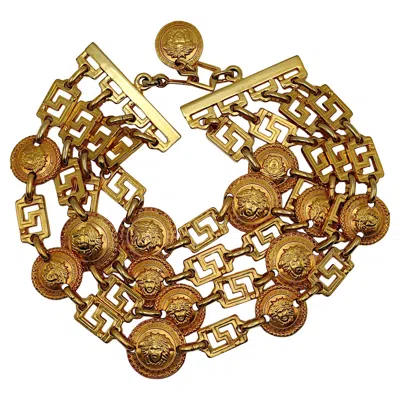 Pre-owned Versace Gianni  Vintage Iconic Gold Tone Four-strand Medusa Choker Necklace, 1992 In Multi