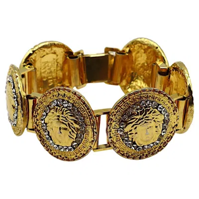 Pre-owned Versace Gianni  Vintage Iconic Gold Tone Medusa Crystal Bracelet In Multi