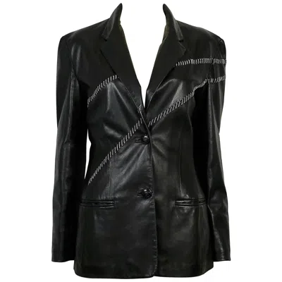 Pre-owned Versace Gianni  Vintage Leather Blazer With Chains In Black