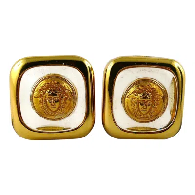 Pre-owned Versace Gianni  Vintage Lucite Medusa Clip-on Earrings In Sand