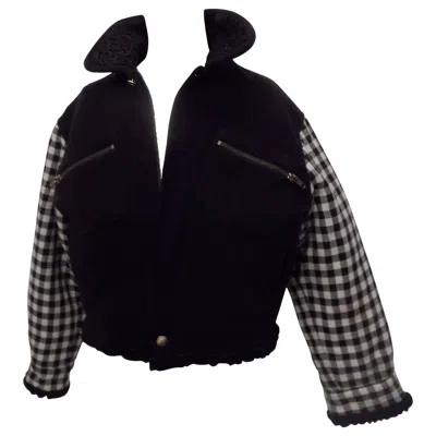 Pre-owned Versace Gianni  Vintage Pied De Poule Black Wool Jacket Unisex 38