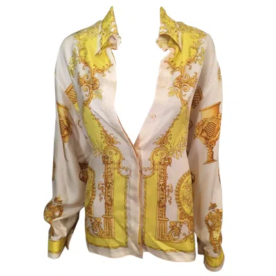 Pre-owned Versace Gianni  Vintage Plunging Neckline Silk Shirt Top In Brown
