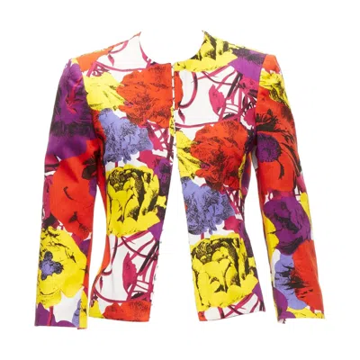 Pre-owned Versace Gianni  Vintage Pop Art Rose Print Corseted Cropped Jacket It40 S In Red