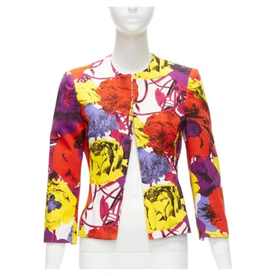 Pre-owned Versace Gianni  Vintage Pop Art Rose Print Corseted Cropped Jacket It40 S In Red