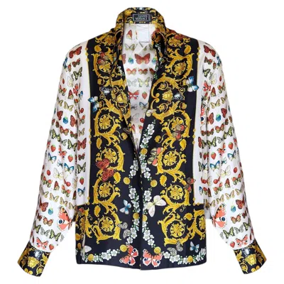 Pre-owned Versace Gianni  Vintage Rare S/s 1995 Butterfly Shirt Top In Beige