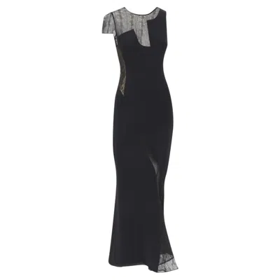Versace Gianni  Web Sheer Lace Panel Gown In Black
