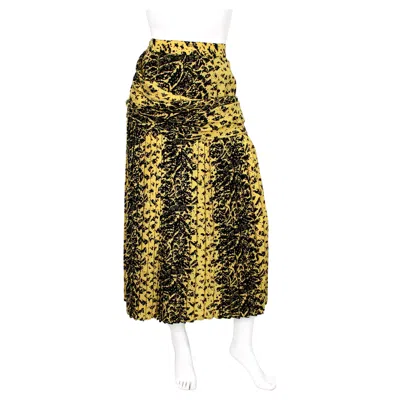 Pre-owned Versace Gianni  Yellow & Black Print Wool Pleated Midi Skirt Circa 1980s