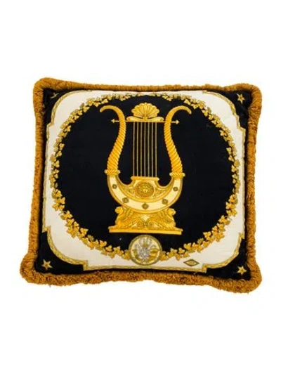 Pre-owned Versace Gilded Lyre Velvet Throw Pillow In Black
