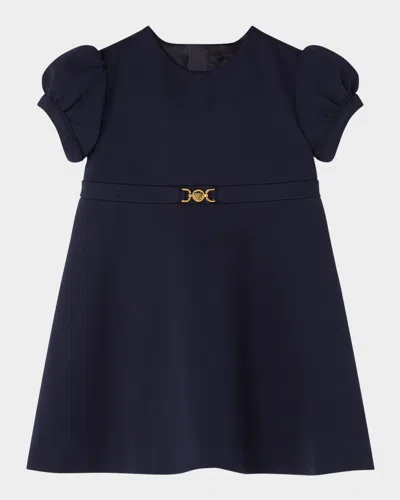 Versace Kids' Girl's A-line Dress W/ Medusa Hardware In Uniform Navy