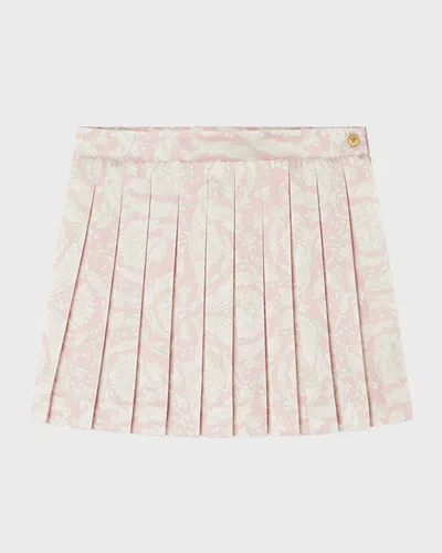 VERSACE GIRL'S BAROCCO-PRINT PLEATED SKIRT 