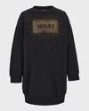 Versace Girl's Bedazzled Logo-print Sweater Dress In Black/gold