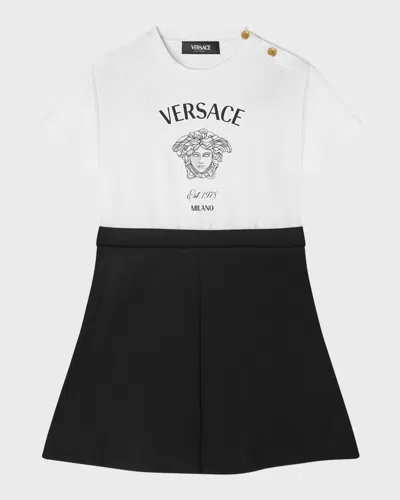 Versace Kids' Girl's Combo Dress W/ Medusa Graphic In Multi