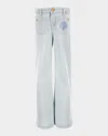 Versace Girl's De La Mer Shell Embroidered Denim Pants In Gray