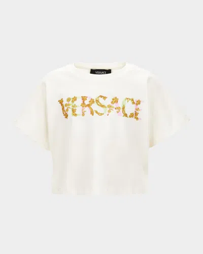 Versace Kids' Girl's Floral Logo-print T-shirt