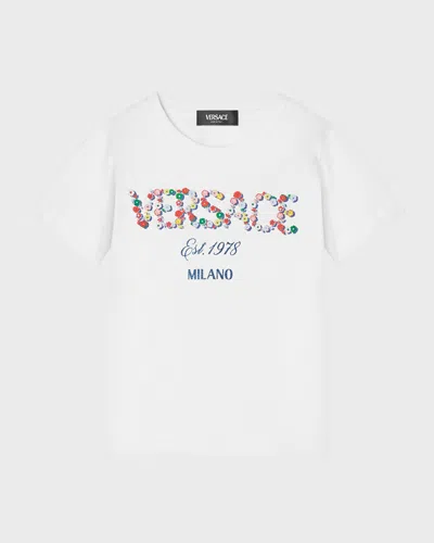 Versace Kids' Girl's Floral Logo-printed T-shirt In White/multicolor