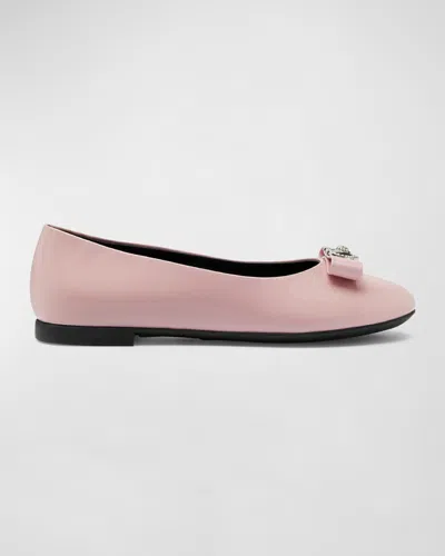 Versace Girl's Goat Leather Ballet Flats, Kids In Pink