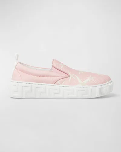 Versace Girl's La Vacanza Leather Sneakers, Kids In Dusty Rose