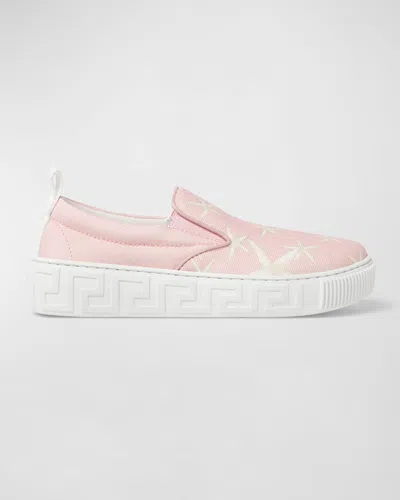 Versace Kids' Girl's La Vacanza Leather Sneakers, Toddlers In Dusty Rose