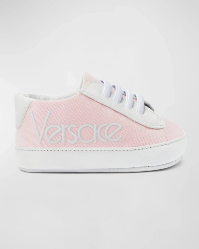 Versace Kids' Girl's Lamb Leather Prewalker Trainers, Newborn-12m In Pastel Pink