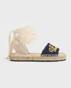 VERSACE GIRL'S LOGO EMBROIDERED LACE UP ESPADRILLES SANDALS, TODDLERS
