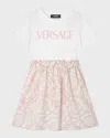 VERSACE GIRL'S LOGO-PRINT COMBO DRESS W/ BAROCCO SKIRT