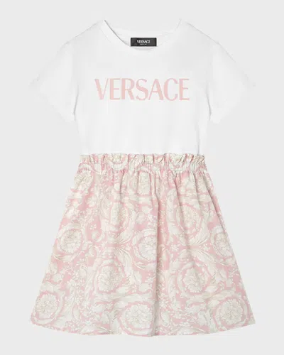 Versace Kids' Little Girl's & Girl's Logo Barocco T-shirt Dress In White Pink