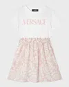 Versace Barocco-print Panelled Dress In White/pink