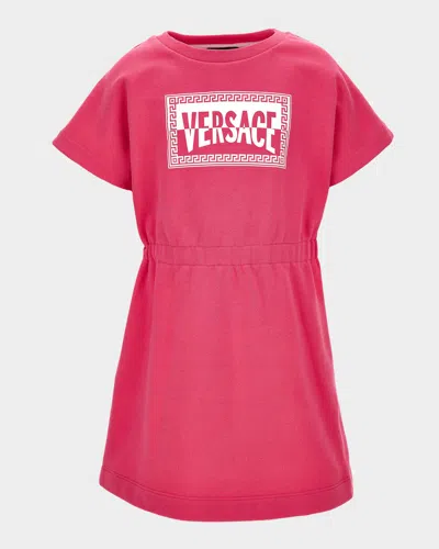 Versace Kids' Girl's Logo-print Cotton Fleece Dress In Pink