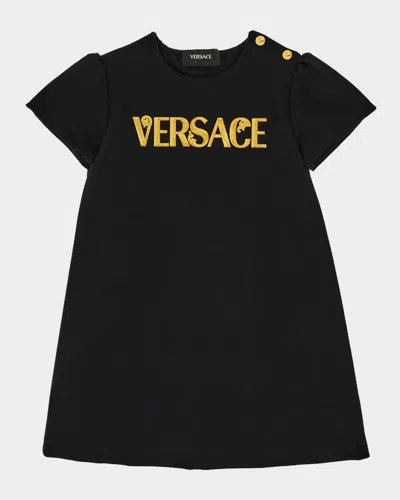 VERSACE GIRL'S LOGO-PRINT JERSEY DRESS