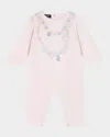 Versace Girl's Logo-print Necklace Graphic Coverall In Newborn Pink Multi