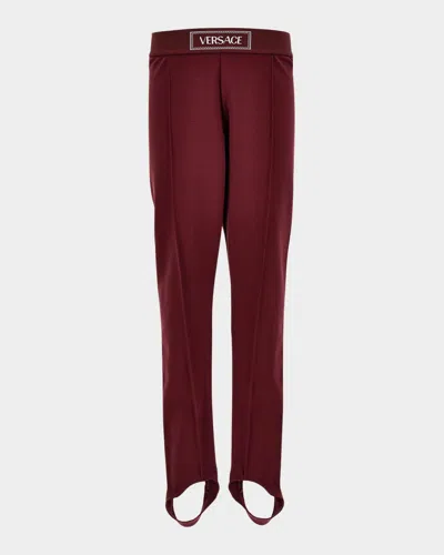 Versace Kids' Girl's Logo-print Stir Up Leggings In Burgundy