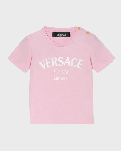 Versace Kids' Girl's Logo-print T-shirt In Pastel Pink
