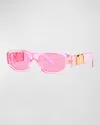 Versace Girl's Medusa Angular Rectangle Acetate Sunglasses In Trans Pink