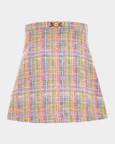 Versace Kids' Girl's Medusa Chain Tweed Mini Skirt In Multi