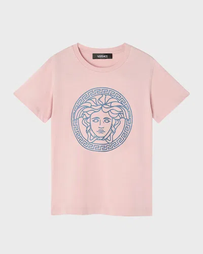 Versace Kids' Girl's Medusa Graphic T-shirt In Dusty Rose/blue