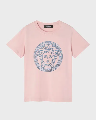 Versace Kids' Medusa Head-print T-shirt In Dusty Rose/blue
