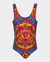 Versace Girl's Medusa One-piece Swimsuit In Multi