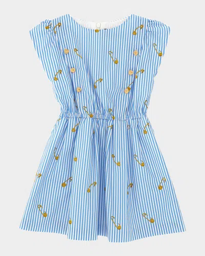 Versace Kids' Pinstripe Safety Pin Dress In Blue