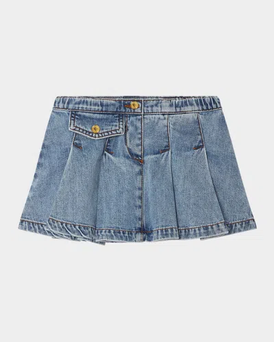 Versace Kids' Girl's Pleated Denim Skirt In Medium Blue